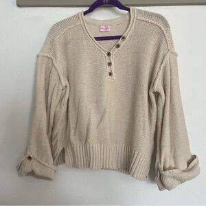 Pink Lily Beige Button-Detail Sweater